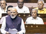 Prime Minister Narendra Modi speaks in Rajya Sabha during the second part of the Budget Session of Parliament, in New Delhi on Tuesday. 