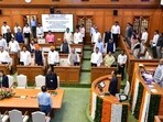 New Delhi, India - March 23, 2026: Delhi Chief Minister Rekha Gupta , Delhi cabinet ministers during the Delhi Assembly Budget Session 2026 at the Vidhan Sabha in New Delhi, India, on Monday, March 23, 2026. ( HT PHOTO / Hindustan Times)