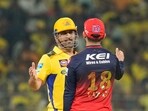 MS Dhoni and Virat Kohli after a match in IPL 2025.