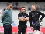 Rob Key, Bredon McCullum and Ben Stokes during England's practice.