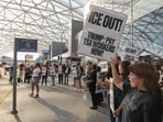 ICE agents were deployed to U.S. airports on Monday. Demonstrators protest against ICE at Atlanta Hartsfield-Jackson International Airport on March 23, 2026 in Atlanta, Georgia.