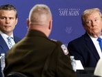 US President Donald Trump and Defense Secretary Pete Hegseth attend a roundtable on public safety at Memphis Air National Guard Base in Memphis.