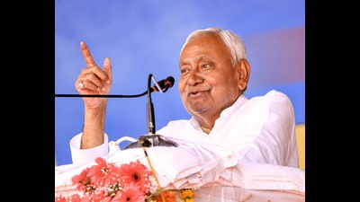 Bihar CM Nitish Kumar addresses a public meeting during the Samridhi Yatra after being re-elected as the national president of the Janata Dal (United) in Kaimur on Tuesday. (CMO Bihar)