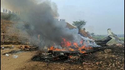 Pune: Maharashtra Deputy Chief Minister Ajit Pawar's plane in flames after it crashed during landing, at Baramati in Pune district, Maharashtra, Wednesday, Jan. 28, 2026. Pawar, along with three others on board, was killed in the crash. (PTI Photo)(PTI01_28_2026_000026B) (PTI) Pune: Maharashtra Deputy Chief Minister Ajit Pawar's plane in flames after it crashed during landing, at Baramati in Pune district, Maharashtra, Wednesday, Jan. 28, 2026. Pawar, along with three others on board, was killed in the crash. (PTI Photo)(PTI01_28_2026_000026B) (PTI)