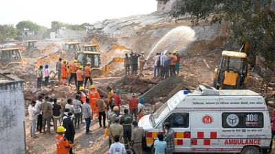 Rescue operation underway at the site of the cold store building collapse in Phaphamau in Prayagraj on Monday. (ANIL KUMAR MAURYA/HT PHOTO) Rescue operation underway at the site of the cold store building collapse in Phaphamau in Prayagraj on Monday. (ANIL KUMAR MAURYA/HT PHOTO)