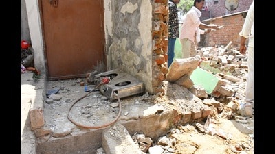 The house was completely destroyed after the explosion (Rajesh Kumar/HT)