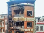A gutted building is seen in Sadh Nagar, Palam, where a fire resulted in the death of nine members of a family last week. 