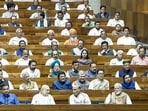 File photo of Prime Minister Narendra Modi and several other cabinet ministers in Lok Sabha during the ongoing Budget Session of Parliament, in New Delhi.