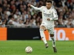 Kylian Mbappe controls the ball during the Spanish league football match between Real Madrid and Atletico de Madrid.