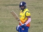 Maharashtra's Prithvi Shaw celebrates his half century during the Vijay Hazare Trophy 2025-26 cricket match between Maharashtra and Mumbai, at Sawai Mansingh Stadium, in Jaipur, Saturday. (PTI)