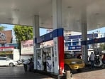 No unusual rush at a petrol pump near Vidhan Bhavan on Wednesday as there were no reports of panic buying anywhere in Lucknow. (HT)