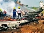 Pune ....... Ajit Pawar, NCP chief and Maharashtra's Deputy Chief Minister, died in a tragic plane crash this morning while he was flying from Mumbai to Baramati. Four others, including pilots and Pawar's security personnel, have also died in the crash. The small aircraft, which took off from Mumbai around 8.10 am, crashed near Baramati airport during a landing attempt half an hour later In Pune/ India. HT Photo