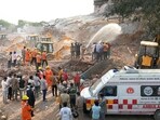 Rescue efforts underway the site of the cold storage cave-in in Phaphamau, Prayagraj (HT FIle Photo)