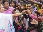 West Bengal chief minister Mamata Banerjee being greeted by people at Chalsa, in Jalpaiguri district. (@AITCofficial)