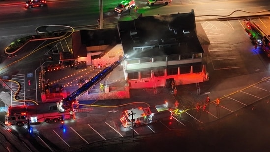 Firefighters battle blaze at Eagles Nest, York County, PA. (Facebook/Derek Brown )