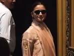 Alia Bhatt shines in a pretty silk embroidered suit. 