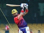 Virat Kohli in full flow in the RCB nets Virat Kohli in full flow in the RCB nets