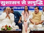 Bihar CM Nitish Kumar along with BJP national president Nitin Nabin during the ‘Samriddhi Yatra’ at Bapu Sabhagar in Patna on Thursday. (PTI)