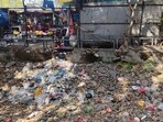 Despite VIP visits, approach to Panchkula temple choked by garbage; <span class='webrupee'>₹</span>95-crore beautification project still on paper. (HT Photo)