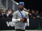 Dallas Cowboys receiver George Pickens during NFC practice at the NFL Flag Fieldhouse at Moscone Center South Building