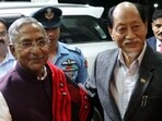 Nagaland chief minister Neiphiu Rio (right) with Governor Nand Kishore Yadav in Kohima. (X)
