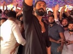 Ram Charan took a selfie with fans on the sets of Peddi ahead of his birthday. 
