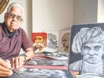 This weekend (March 27 to 29), K K Venkateswaran is set to hold his first solo show at the P L Deshpande Kala Academy, Prabhadevi at the age of 95—a tribute to his energy and undying passion for his art. (Satish Bate/HT Photo)
