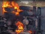 The private bus, belonging to Harikrishna Travels, was travelling from Nirmal in Telangana to Nellore district when the accident took place.