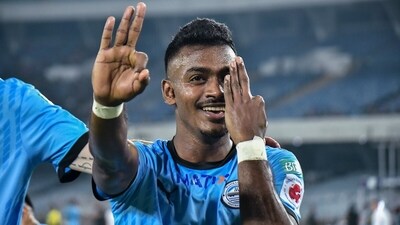 Noufal PN after his goal against Mohun Bagan Super Giant took Mumbai City FC to the top of ISL12. (AIFF) Noufal PN after his goal against Mohun Bagan Super Giant took Mumbai City FC to the top of ISL12. (AIFF)