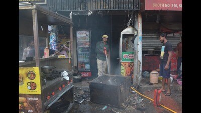 The blaze destroyed the food inventory and wooden furniture inside the shop. (HT Photo)