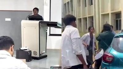 The incident reportedly took place at Sri Siddhartha Medical College (SSMC) in Karnataka's Tumkur. (X/@HateDetectors) The incident reportedly took place at Sri Siddhartha Medical College (SSMC) in Karnataka's Tumkur. (X/@HateDetectors)