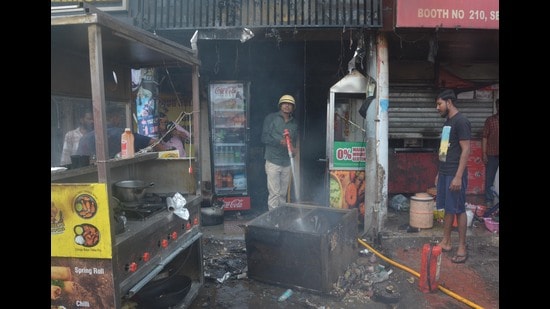 The blaze destroyed the food inventory and wooden furniture inside the shop. (HT Photo)