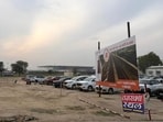 A vehicle parking for Jewar International Airport inauguration on March 28. (Sunil Ghosh/HT Photo)