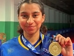 Aishwin Kaur won gold medal in National Deaf table tennis championship held at chandigarh. (HT Photo)