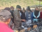 Army sensitising people during awareness campaign held in Poonch on Friday. (HT Photo)