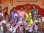 Chief Minister Rekha Gupta during an event at a government school in Pitampura in New Delhi on Thursday. (Hindustan Times)