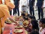 Chief minister Yogi Adityanath during the ‘Chaitra Navratri’ festival, at Gorakhnath temple in Gorakhpur on Friday. (PTI)