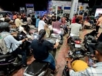 Navi Mumbai, India - March 26, 2026:People queue to fill petrol at a petrol pump (Wednesday 11.40 PM) at Vashi, in Navi Mumbai, India, on Thursday, March 26, 2026.
