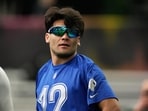 NFC wide receiver Puka Nacua, of the Los Angeles Rams, stands on the field during NFL Pro Bowl Games practice in San Francisco NFC wide receiver Puka Nacua, of the Los Angeles Rams, stands on the field during NFL Pro Bowl Games practice in San Francisco