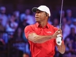 Tiger Woods of the Jupiter Links Golf Club plays his shot from the second tee the TGL finals golf tournament in Palm Beach Gardens