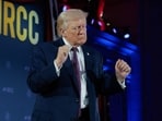 US President Donald Trump dances on stage during the a Republican Party fundraising dinner in Washington.