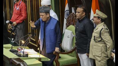 J&K assembly Speaker Abdul Rahim Rather during the budget session in Jammu on Friday. (PTI) J&K assembly Speaker Abdul Rahim Rather during the budget session in Jammu on Friday. (PTI)