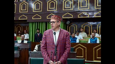 J&K chief minister Omar Abdullah during the budget session in Jammu on Friday. (ANI) J&K chief minister Omar Abdullah during the budget session in Jammu on Friday. (ANI)
