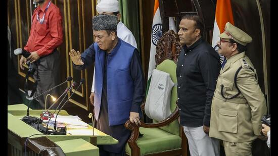 J&K assembly Speaker Abdul Rahim Rather during the budget session in Jammu on Friday. (PTI)