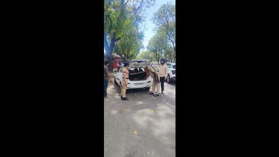 On the first day, 3,957 vehicles were checked, with 234 challans issued and 67 vehicles getting impounded. (HT Photo)