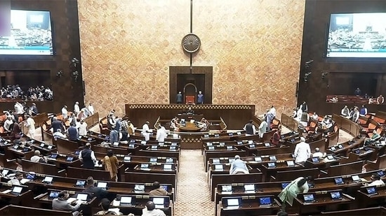 Rajya Sabha proceedings are underway during the Budget Session of the Parliament, in New Delhi. (Sansad TV)
