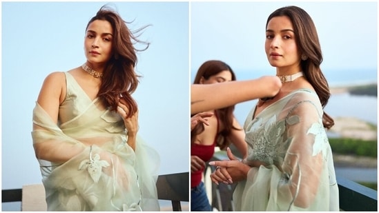 Alia Bhatt wore a mint-green organza saree to an event in Chennai.
