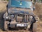 SUV got wedged between a tree and an electric pole after crash; vehicle belonged to driver’s friend, police added. (HT)