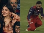 Anushka Sharma reacts as Virat Kohli misses catch in RCB vs SRH match.