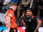 Heinrich Klaasen was unhappy with the third umpire's decision for his wicket.